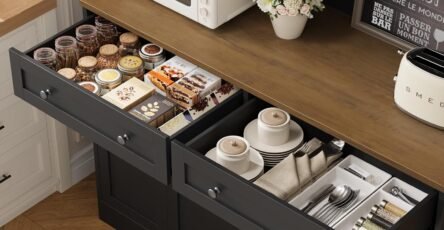 HOSTACK 75"H Kitchen Pantry Storage Cabinet, Kitchen Hutch Cabinet, Black