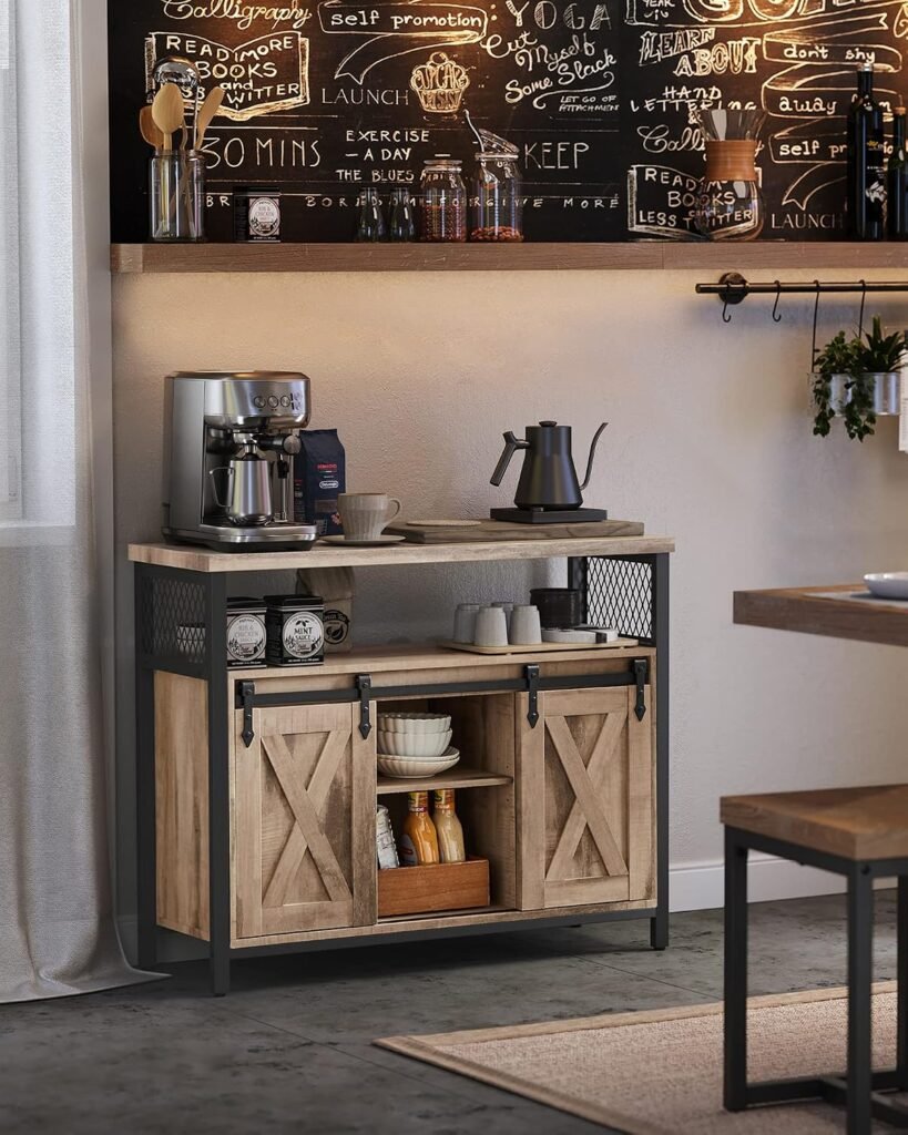 VASAGLE Buffet Cabinet, Coffee Bar with Sliding Barn Doors